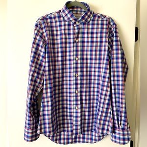 Ledbury. Men’s button up, long sleeve. Medium. Plaid w/ white, red, navy, orange